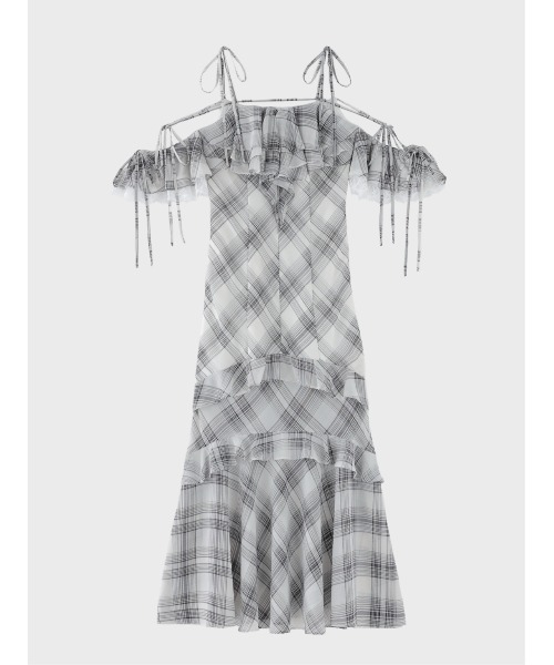 M me eme(エムミーエメ)の「Check chiffon mermaid onepiece(eme11019)(ワンピース・レディース・ブラック/ホワイト・FREE)」の3枚目の写真