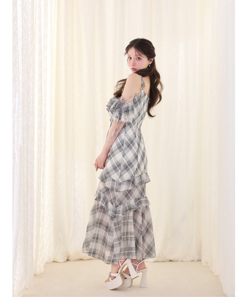 M me eme(エムミーエメ)の「Check chiffon mermaid onepiece(eme11019)(ワンピース・レディース・ブラック/ホワイト・FREE)」の6枚目の写真
