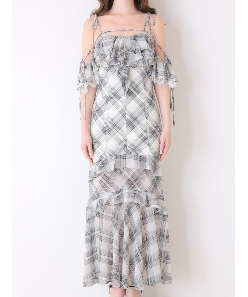 M me eme(エムミーエメ)の「Check chiffon mermaid onepiece(eme11019)(ワンピース・レディース・ブラック/ホワイト・FREE)」の10枚目の写真