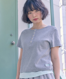 ボトンドットレイヤード刺繍半袖Tシャツ ACR703 (メランジ)