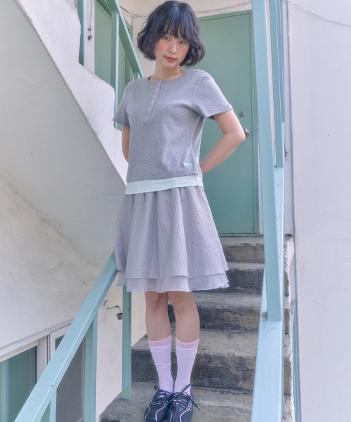 ambler（エムブラー）の「ボトンドットレイヤード刺繍半袖Tシャツ ACR703 (メランジ)（Tシャツ/カットソー・レディース・その他・F）」の3枚目の写真