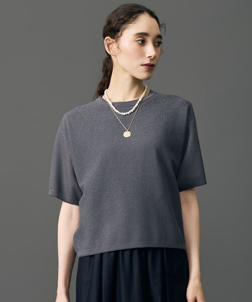 自由区（ジユウク）の「シアーメッシュニット Tシャツ（ニット/セーター・レディース・アイボリー系/黄土色系/グレー系・44）」の2枚目の写真