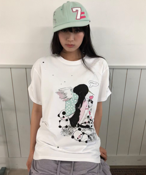 セール】HUGYOURSKIN x LUCY ルーズTシャツ（ホワイト）（Tシャツ 