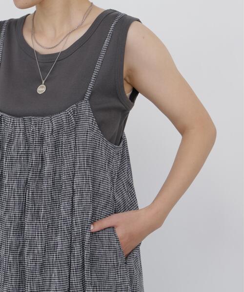 human woman(ヒューマンウーマン)の「◆【丈感調整可 / ウォッシャブル】高島ちぢみチェックキャミワンピース(ワンピース・レディース・ブラック系その他3/クリアブラウン・MEDIUM)」の12枚目の写真
