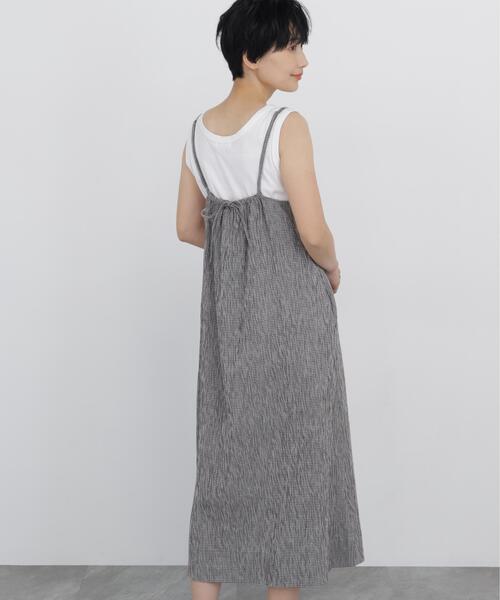 human woman(ヒューマンウーマン)の「◆【丈感調整可 / ウォッシャブル】高島ちぢみチェックキャミワンピース(ワンピース・レディース・ブラック系その他3/クリアブラウン・MEDIUM)」の17枚目の写真
