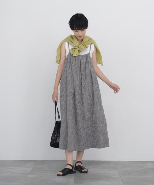 human woman(ヒューマンウーマン)の「◆【丈感調整可 / ウォッシャブル】高島ちぢみチェックキャミワンピース(ワンピース・レディース・ブラック系その他3/クリアブラウン・MEDIUM)」の18枚目の写真