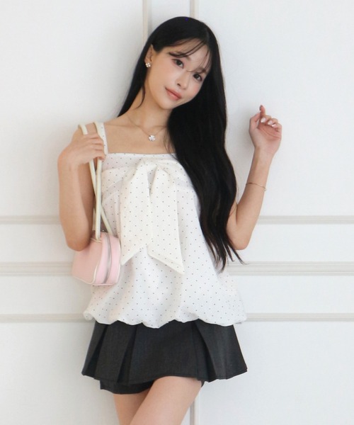 ALLuRing ChaRm(アリュリングチャーム)の「Big Ribbon Balloon Dot Peplum / ビッグリボンバルーンドットペプラム(キャミソール・レディース・ホワイト/ライトブルー・FREE)」の1枚目の写真