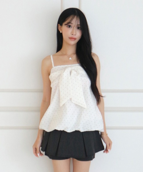 ALLuRing ChaRm(アリュリングチャーム)の「Big Ribbon Balloon Dot Peplum / ビッグリボンバルーンドットペプラム(キャミソール・レディース・ホワイト/ライトブルー・FREE)」の3枚目の写真