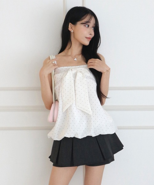 ALLuRing ChaRm(アリュリングチャーム)の「Big Ribbon Balloon Dot Peplum / ビッグリボンバルーンドットペプラム(キャミソール・レディース・ホワイト/ライトブルー・FREE)」の4枚目の写真