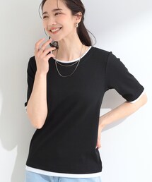【S-LL/洗濯機可】二の腕隠れる 配色レイヤード風 5分袖Tシャツ