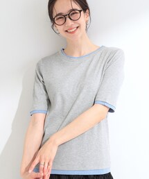 【S-LL/洗濯機可】二の腕隠れる 配色レイヤード風 5分袖Tシャツ