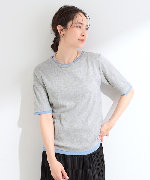 SHOO・LA・RUE（シューラルー）の「【S-LL/洗濯機可】二の腕隠れる 配色レイヤード風 5分袖Tシャツ（Tシャツ/カットソー・レディース・ブラウン系その他5/ブラック系4/グレー系4・04/03/02/01）」の4枚目の写真