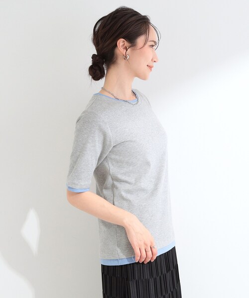 SHOO・LA・RUE（シューラルー）の「【S-LL/洗濯機可】二の腕隠れる 配色レイヤード風 5分袖Tシャツ（Tシャツ/カットソー・レディース・ブラウン系その他5/ブラック系4/グレー系4・04/03/02/01）」の5枚目の写真