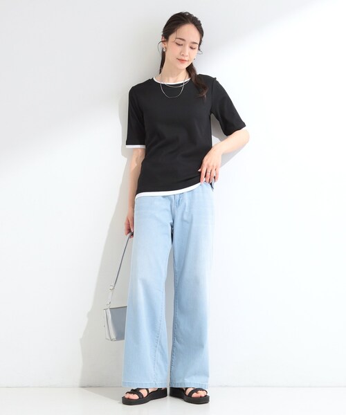 SHOO・LA・RUE（シューラルー）の「【S-LL/洗濯機可】二の腕隠れる 配色レイヤード風 5分袖Tシャツ（Tシャツ/カットソー・レディース・ブラウン系その他5/ブラック系4/グレー系4・04/03/02/01）」の10枚目の写真