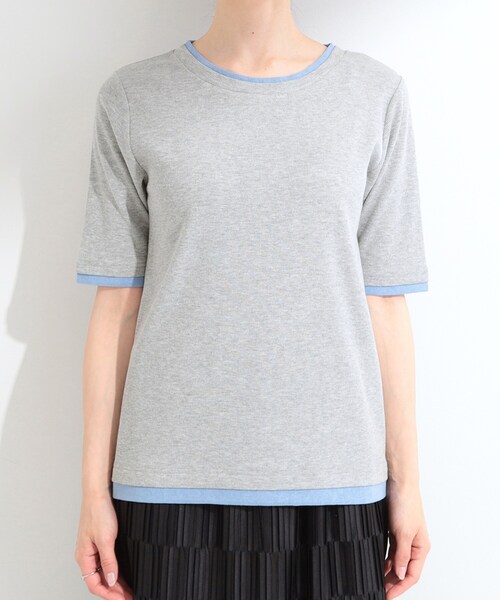 SHOO・LA・RUE（シューラルー）の「【S-LL/洗濯機可】二の腕隠れる 配色レイヤード風 5分袖Tシャツ（Tシャツ/カットソー・レディース・ブラウン系その他5/ブラック系4/グレー系4・04/03/02/01）」の16枚目の写真
