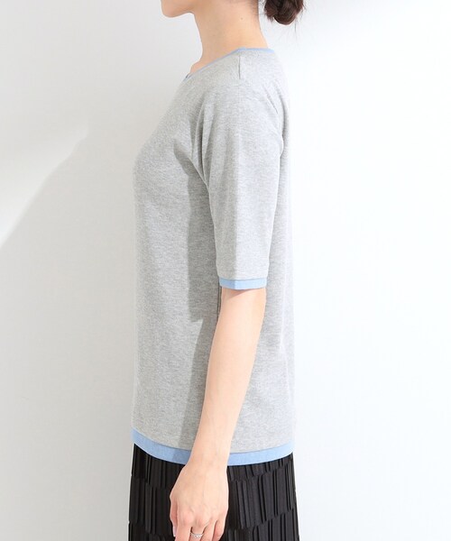 SHOO・LA・RUE（シューラルー）の「【S-LL/洗濯機可】二の腕隠れる 配色レイヤード風 5分袖Tシャツ（Tシャツ/カットソー・レディース・ブラウン系その他5/ブラック系4/グレー系4・04/03/02/01）」の17枚目の写真