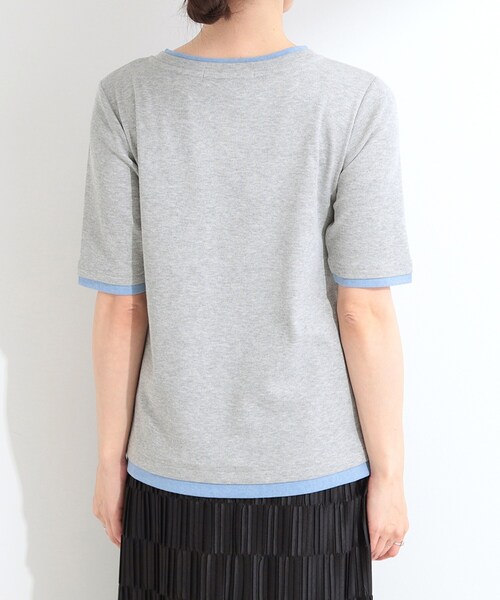 SHOO・LA・RUE（シューラルー）の「【S-LL/洗濯機可】二の腕隠れる 配色レイヤード風 5分袖Tシャツ（Tシャツ/カットソー・レディース・ブラウン系その他5/ブラック系4/グレー系4・04/03/02/01）」の18枚目の写真