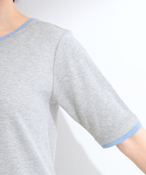 SHOO・LA・RUE（シューラルー）の「【S-LL/洗濯機可】二の腕隠れる 配色レイヤード風 5分袖Tシャツ（Tシャツ/カットソー・レディース・ブラウン系その他5/ブラック系4/グレー系4・04/03/02/01）」の20枚目の写真