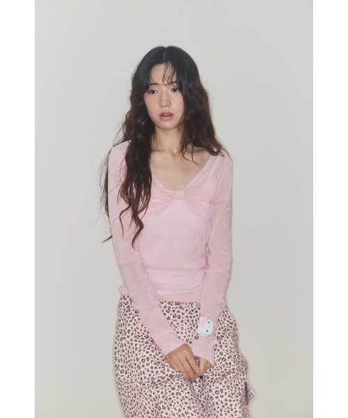 SHAKIRI(シャキリ)の「シェリーリボンベルベットトップ(ピンク)(Tシャツ/カットソー・レディース・その他・FREE)」の4枚目の写真