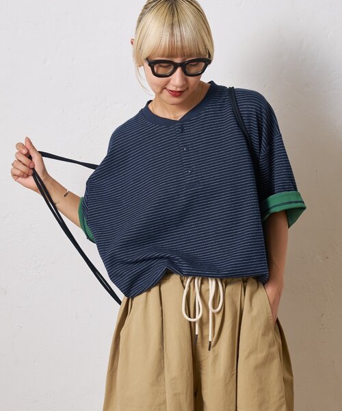 [UNISEX] Border‑paired henley Tee