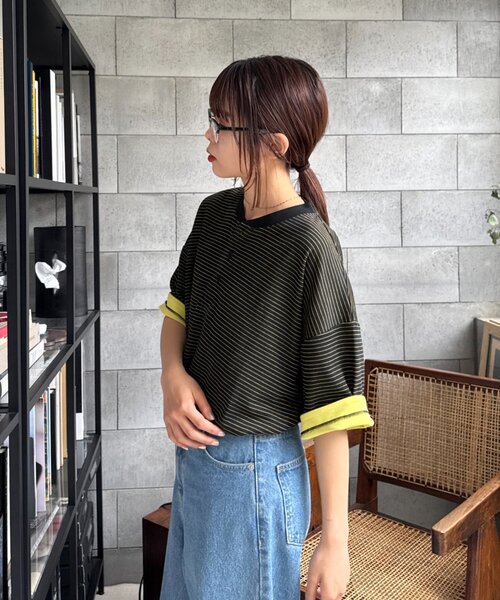 CIAOPANIC TYPY(チャオパニックティピー)の「【UNISEX】ボーダー配色ヘンリーTee(Tシャツ/カットソー・レディース・グレー/ネイビー/イエロー・MEDIUM/LARGE)」の20枚目の写真