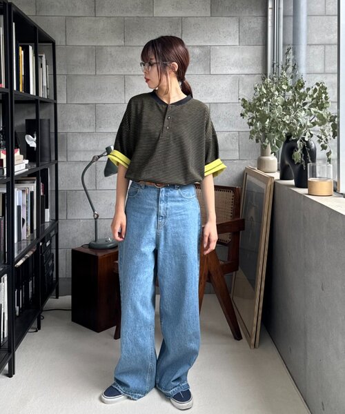 CIAOPANIC TYPY(チャオパニックティピー)の「【UNISEX】ボーダー配色ヘンリーTee(Tシャツ/カットソー・レディース・グレー/ネイビー/イエロー・MEDIUM/LARGE)」の22枚目の写真