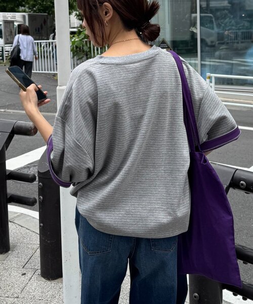 CIAOPANIC TYPY(チャオパニックティピー)の「【UNISEX】ボーダー配色ヘンリーTee(Tシャツ/カットソー・レディース・グレー/ネイビー/イエロー・MEDIUM/LARGE)」の4枚目の写真