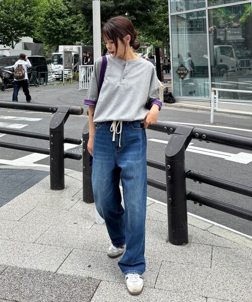 CIAOPANIC TYPY(チャオパニックティピー)の「【UNISEX】ボーダー配色ヘンリーTee(Tシャツ/カットソー・レディース・グレー/ネイビー/イエロー・MEDIUM/LARGE)」の6枚目の写真