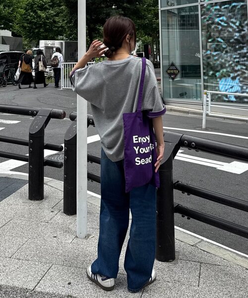 CIAOPANIC TYPY(チャオパニックティピー)の「【UNISEX】ボーダー配色ヘンリーTee(Tシャツ/カットソー・レディース・グレー/ネイビー/イエロー・MEDIUM/LARGE)」の9枚目の写真