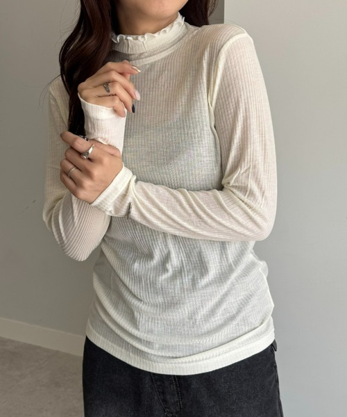 UNDOVE(アンドゥーブ)の「着る化粧品<MATOLIA>着て潤うシアーリブインナ(Tシャツ/カットソー・レディース・グレイッシュベージュ/ラベンダー/オフホワイト/ブラウン系・MEDIUM/LARGE/X-LARGE/XX-LARGE)」の1枚目の写真