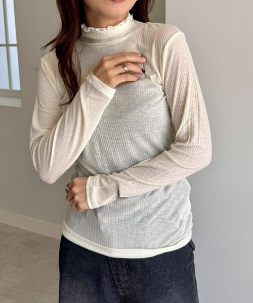 UNDOVE(アンドゥーブ)の「着る化粧品<MATOLIA>着て潤うシアーリブインナ(Tシャツ/カットソー・レディース・グレイッシュベージュ/ラベンダー/オフホワイト/ブラウン系・MEDIUM/LARGE/X-LARGE/XX-LARGE)」の11枚目の写真