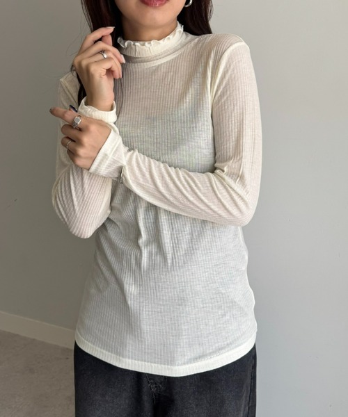 UNDOVE(アンドゥーブ)の「着る化粧品<MATOLIA>着て潤うシアーリブインナ(Tシャツ/カットソー・レディース・グレイッシュベージュ/ラベンダー/オフホワイト/ブラウン系・MEDIUM/LARGE/X-LARGE/XX-LARGE)」の8枚目の写真