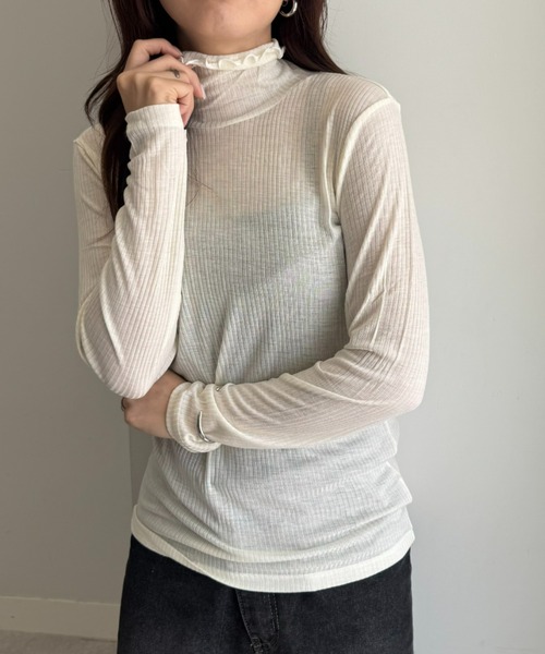 UNDOVE(アンドゥーブ)の「着る化粧品<MATOLIA>着て潤うシアーリブインナ(Tシャツ/カットソー・レディース・グレイッシュベージュ/ラベンダー/オフホワイト/ブラウン系・MEDIUM/LARGE/X-LARGE/XX-LARGE)」の12枚目の写真