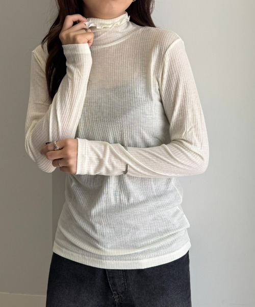 UNDOVE(アンドゥーブ)の「着る化粧品<MATOLIA>着て潤うシアーリブインナ(Tシャツ/カットソー・レディース・グレイッシュベージュ/ラベンダー/オフホワイト/ブラウン系・MEDIUM/LARGE/X-LARGE/XX-LARGE)」の13枚目の写真