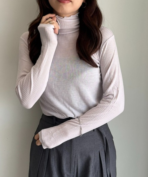 UNDOVE(アンドゥーブ)の「着る化粧品<MATOLIA>着て潤うシアーリブインナ(Tシャツ/カットソー・レディース・グレイッシュベージュ/ラベンダー/オフホワイト/ブラウン系・MEDIUM/LARGE/X-LARGE/XX-LARGE)」の17枚目の写真