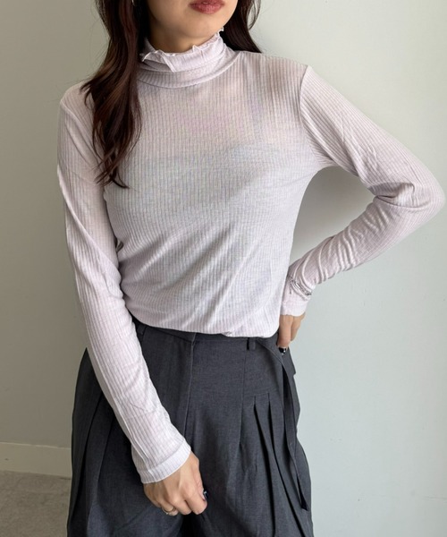 UNDOVE(アンドゥーブ)の「着る化粧品<MATOLIA>着て潤うシアーリブインナ(Tシャツ/カットソー・レディース・グレイッシュベージュ/ラベンダー/オフホワイト/ブラウン系・MEDIUM/LARGE/X-LARGE/XX-LARGE)」の9枚目の写真