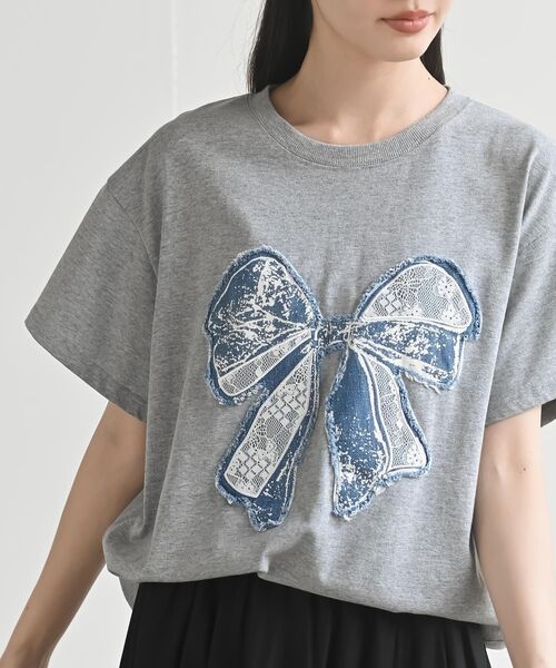 rps(アールピーエス)の「デニムリボンBIGT(Tシャツ/カットソー・レディース・杢グレー/ブラック・フリー)」の1枚目の写真