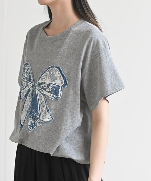 rps(アールピーエス)の「デニムリボンBIGT(Tシャツ/カットソー・レディース・杢グレー/ブラック・フリー)」の12枚目の写真