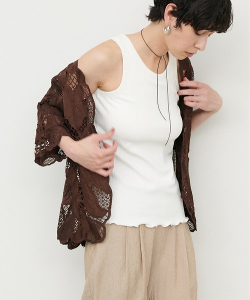 LARUTA（ラルータ）の「【LARUTA】強撚リブカップ付きタンクカットソー（タンクトップ・レディース・チャコールグレー/オフホワイト/ライトベージュ・FREE）」の7枚目の写真