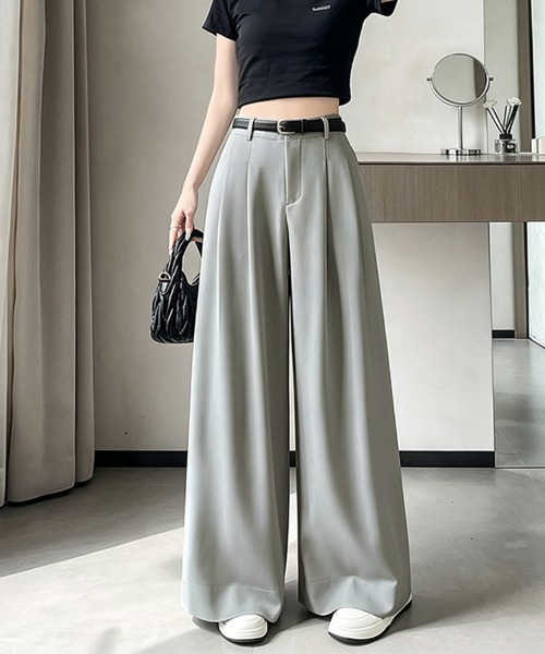 ONEP STAR(ワンピスター)の「接触冷感ワイドスラックスパンツ(スラックス・レディース・ブラック/ベージュ/グレー・MEDIUM/LARGE/X-LARGE)」の9枚目の写真