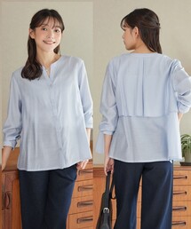 【大きいサイズ】後ろフレアヨークキーネックシャツ