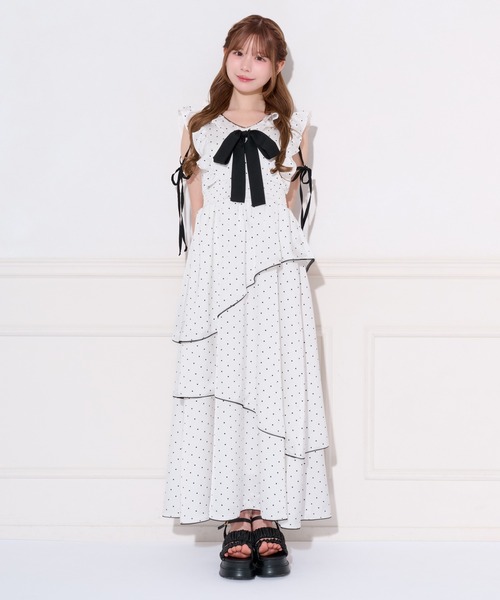 apres jour（アプレジュール）の「アソート柄配色リボンアシメティアードワンピース（ワンピース・レディース・ブラック系その他/ホワイト系その他・X-LARGE/SMALL/MEDIUM）」の3枚目の写真