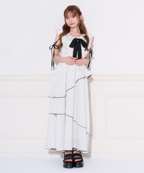 apres jour（アプレジュール）の「アソート柄配色リボンアシメティアードワンピース（ワンピース・レディース・ブラック系その他/ホワイト系その他・X-LARGE/SMALL/MEDIUM）」の4枚目の写真