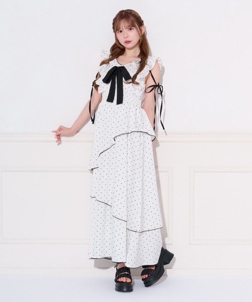 apres jour（アプレジュール）の「アソート柄配色リボンアシメティアードワンピース（ワンピース・レディース・ブラック系その他/ホワイト系その他・X-LARGE/SMALL/MEDIUM）」の5枚目の写真