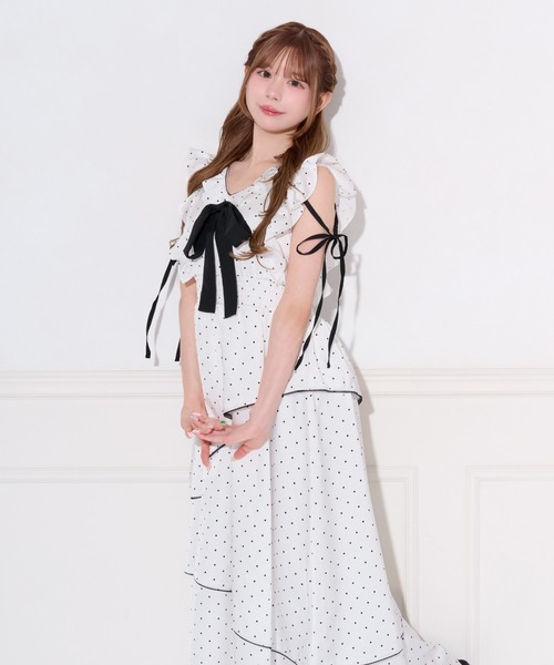 apres jour（アプレジュール）の「アソート柄配色リボンアシメティアードワンピース（ワンピース・レディース・ブラック系その他/ホワイト系その他・X-LARGE/SMALL/MEDIUM）」の8枚目の写真