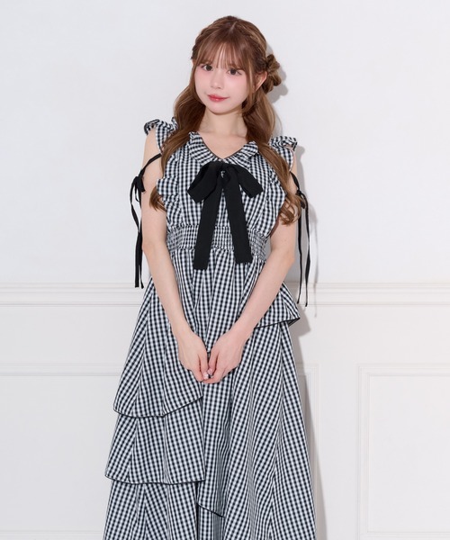 apres jour（アプレジュール）の「アソート柄配色リボンアシメティアードワンピース（ワンピース・レディース・ブラック系その他/ホワイト系その他・X-LARGE/SMALL/MEDIUM）」の12枚目の写真