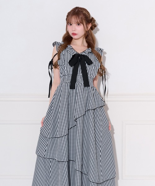 apres jour（アプレジュール）の「アソート柄配色リボンアシメティアードワンピース（ワンピース・レディース・ブラック系その他/ホワイト系その他・X-LARGE/SMALL/MEDIUM）」の13枚目の写真