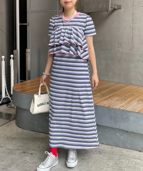HELLO.SANFRANCISCO(ハローサンフランシスコ)の「【HELLO.SANFRANCISCO】マルチウェイフリル付ボーダーワンピ(ワンピース・レディース・ブルー/レッド・ONE SIZE)」の3枚目の写真
