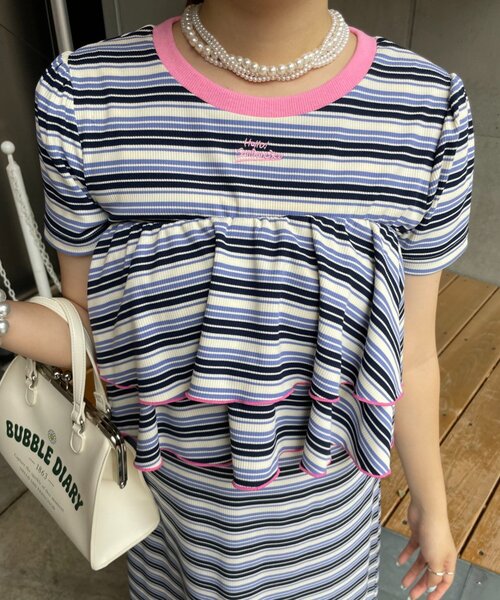 HELLO.SANFRANCISCO(ハローサンフランシスコ)の「【HELLO.SANFRANCISCO】マルチウェイフリル付ボーダーワンピ(ワンピース・レディース・ブルー/レッド・ONE SIZE)」の6枚目の写真