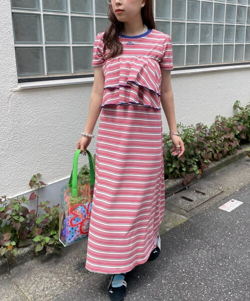 HELLO.SANFRANCISCO(ハローサンフランシスコ)の「【HELLO.SANFRANCISCO】マルチウェイフリル付ボーダーワンピ(ワンピース・レディース・ブルー/レッド・ONE SIZE)」の14枚目の写真